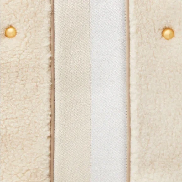🆕 Kate Spade Everything Racing Stripe Faux Shearling Large Tote Cream Multi Bag